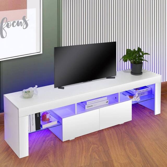 EONLION TV Stand 160cm High Gloss TV Unit Cabinet in White - Size: 100 cm - image 1