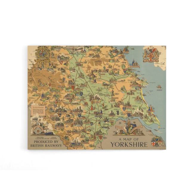 "Artery8 Map Clark 1949 Yorkshire Rail England Canvas Wall Art Print - Size: W18"" x H24""" - image 1