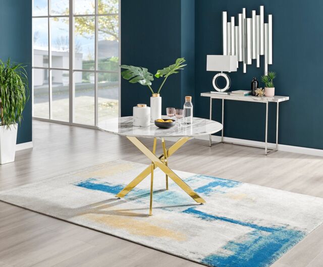 FurnitureboxUK Novara 120cm Round 6-Seater Dining Table With Gold Chrome Legs in Off-White - image 1