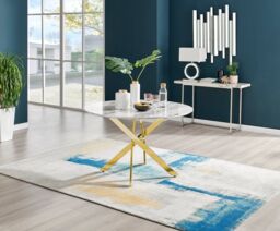 FurnitureboxUK Novara 120cm Round 6-Seater Dining Table With Gold Chrome Legs in Off-White