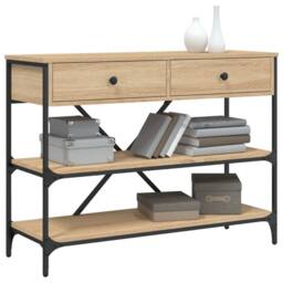 Berkfield Home Console Table with Drawers & Shelves Sonoma Oak Engineered Wood in Light Brown - thumbnail 3
