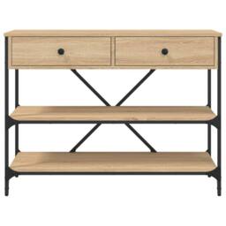 Berkfield Home Console Table with Drawers & Shelves Sonoma Oak Engineered Wood in Light Brown - thumbnail 6