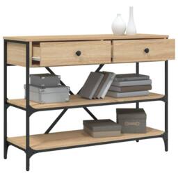 Berkfield Home Console Table with Drawers & Shelves Sonoma Oak Engineered Wood in Light Brown - thumbnail 4