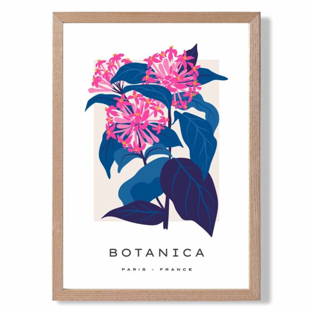 ARTZE Blue & Pink Cornflower Flower Market Gallery Framed Print SIZE: A2 with Oak Frame in Mid Blue - Size: A3 - image 1