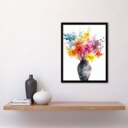 Artery8 Wall Art Print Flower Bouquet in Vase Abstract Watercolour Art Framed Poster in Black - Size: A4 - thumbnail 4