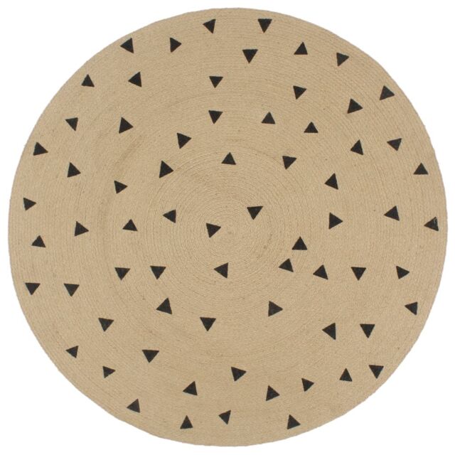 Berkfield Home Handmade Rug Jute with Triangle Print 90 cm in Black - Size: Medium - image 1