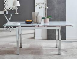FurnitureboxUK Enna White Glass Extending Dining Table with 6 Fabric Lorenzo Chairs in Cream - thumbnail 3