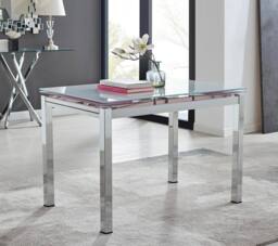 FurnitureboxUK Enna White Glass Extending Dining Table with 6 Fabric Lorenzo Chairs in Cream - thumbnail 4