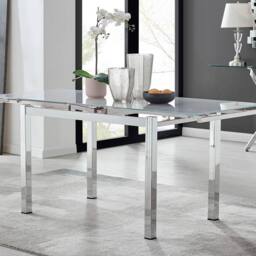 FurnitureboxUK Enna White Glass Extending Dining Table with 6 Fabric Lorenzo Chairs in Cream - thumbnail 2