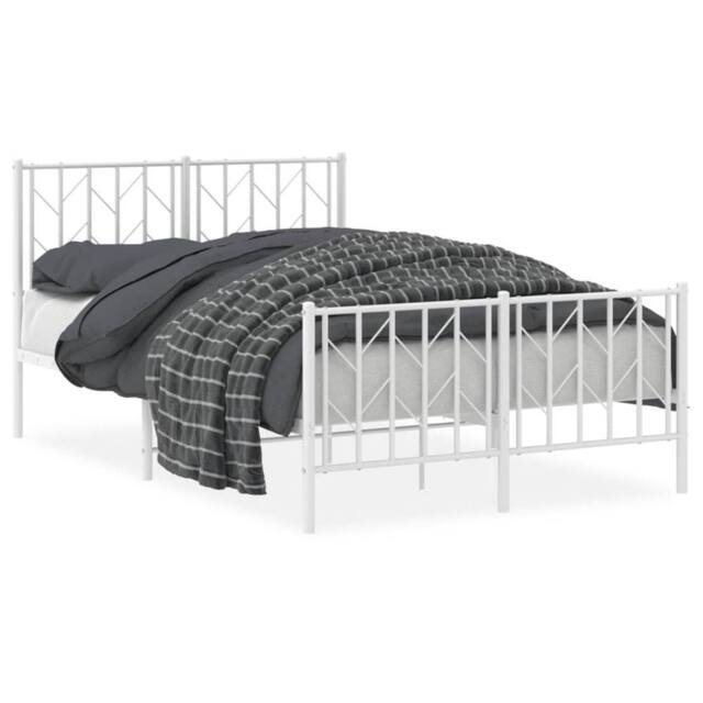 Berkfield Home Metal Bed Frame without Mattress with Footboard¬†White 120x200cm in White - Size: Small Double - image 1