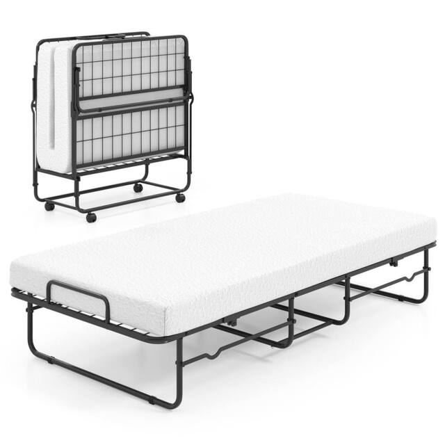 Costway 190 x 90 cm Folding Bed Single Size Guest Bed with Memory Foam in White - image 1