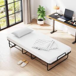 Costway 190 x 90 cm Folding Bed Single Size Guest Bed with Memory Foam in White - thumbnail 3