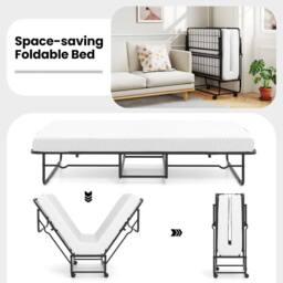Costway 190 x 90 cm Folding Bed Single Size Guest Bed with Memory Foam in White - thumbnail 8