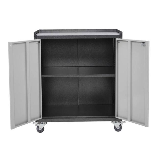 Nordara 2‑Door Mobile Lockable Steel Storage Cupboard Office Cabinet in Grey - Size: 100 cm x 15 cm - image 1
