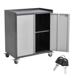 Nordara 2‑Door Mobile Lockable Steel Storage Cupboard Office Cabinet in Grey - Size: 100 cm x 15 cm - thumbnail 5