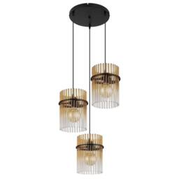 Netlighting Gorley Cluster Pendant Matt Black Amber Glass Shade 3x E27 - thumbnail 2