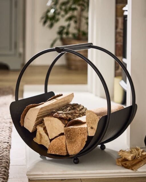 Dibor Traditional Style Black Round Fireside Log Storage Fireplace Firewood Log Holder - image 1
