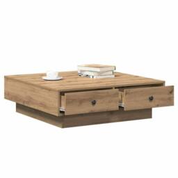 Berkfield Home Coffee Table Artisan oak Veneer, MDF 90 x 90 x 28 cm Storage in Brown - thumbnail 3