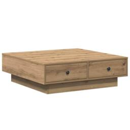 Berkfield Home Coffee Table Artisan oak Veneer, MDF 90 x 90 x 28 cm Storage in Brown - thumbnail 7