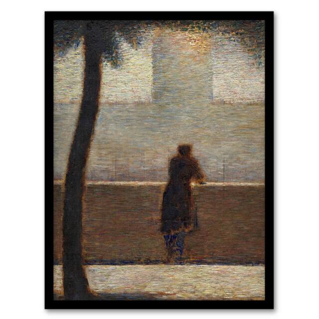 Artery8 Man Leaning on a Parapet Seurat Vintage Framed Wall Art Print in Grey - Size: A4 - image 1