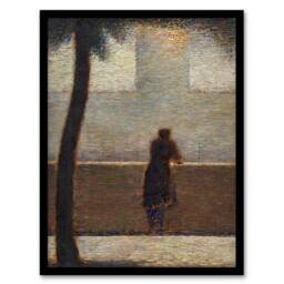 Artery8 Man Leaning on a Parapet Seurat Vintage Framed Wall Art Print in Grey - Size: A4 - thumbnail 1