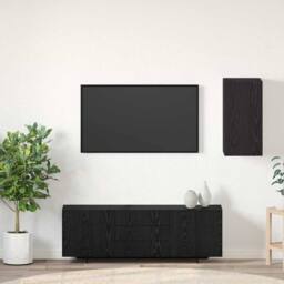 Berkfield Home TV Unit with Shelf Wall-mounted Other with Storage with Door Blac in Black - thumbnail 2