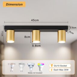 Harper Living 3-Way Adjustable Ceiling Spotlights, Matt Black & Gold Finish - thumbnail 7
