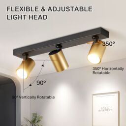 Harper Living 3-Way Adjustable Ceiling Spotlights, Matt Black & Gold Finish - thumbnail 6