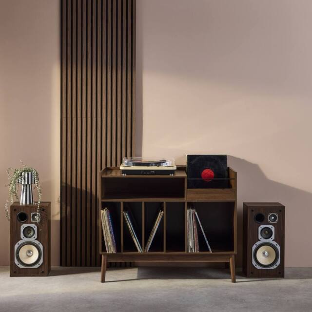 sweeek 100cm vintage vinyl record cabinet with dividers in Dark Brown - image 1