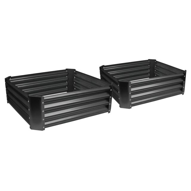 Harbour Housewares Raised Garden Beds - 2x Square Bottomless Galvanised Steel Planter 90 x 90cm in Black - Size: 90 x 90 cm - image 1