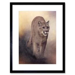 "Artery8 Wall Art Print Mountain Lion Cougar Art Framed 9x7 inch in Black - Size: W7"" x H9""" - thumbnail 1