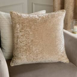 Paoletti Lustre Crushed Velvet Cushion in Light Beige - Size: 50 cm x 50 cm - thumbnail 1
