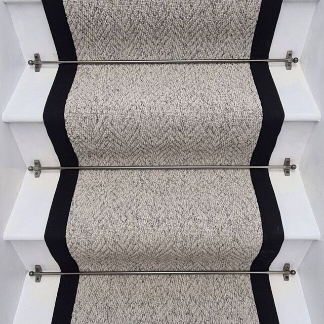 RainbowHome Herringbone Mirage Grey Stair Runner With 100% Cotton Black Border in Light Grey - Size: 15 cm x 20 cm - image 1