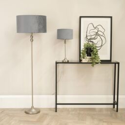ValueLights Maggie Brushed Chrome Silver Floor Lamp with Velvet Lamp Shade in Grey - thumbnail 4