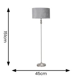 ValueLights Maggie Brushed Chrome Silver Floor Lamp with Velvet Lamp Shade in Grey - thumbnail 5