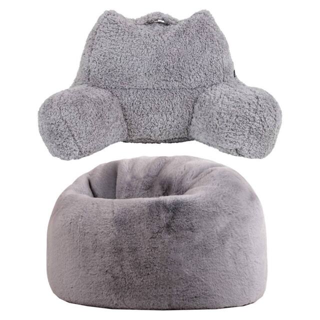 icon Cuddle Cushion & Faux Fur Kids Bean Bag in Grey - image 1
