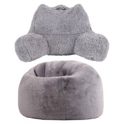 icon Cuddle Cushion & Faux Fur Kids Bean Bag in Grey - thumbnail 1