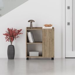 Decortie Zeo' Modern Mobile Sideboard Cabinet 70x40x80cm in Brown - Size: 1 Pack - thumbnail 3