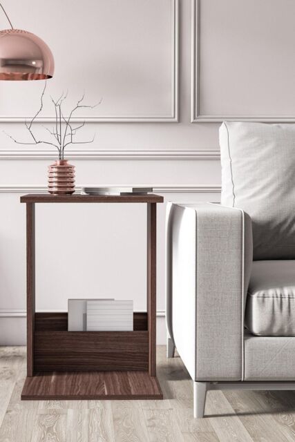 Saly C-Shaped Side Table and Magazine Rack with Storage Shelf