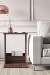 Saly C-Shaped Side Table and Magazine Rack with Storage Shelf - thumbnail 1