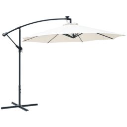 OUTSUNNY 3(m) LED Patio Banana Umbrella Cantilever Parasol w/ Crank in Cream - thumbnail 2