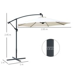 OUTSUNNY 3(m) LED Patio Banana Umbrella Cantilever Parasol w/ Crank in Cream - thumbnail 3