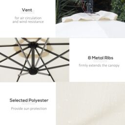 OUTSUNNY 3(m) LED Patio Banana Umbrella Cantilever Parasol w/ Crank in Cream - thumbnail 4