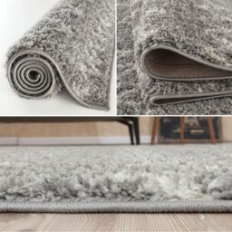 THE RUGS Soft Tangier Shaggy Rugs & Runners Grey & Ivory Living Room - Size: 120 cm diameter - thumbnail 4