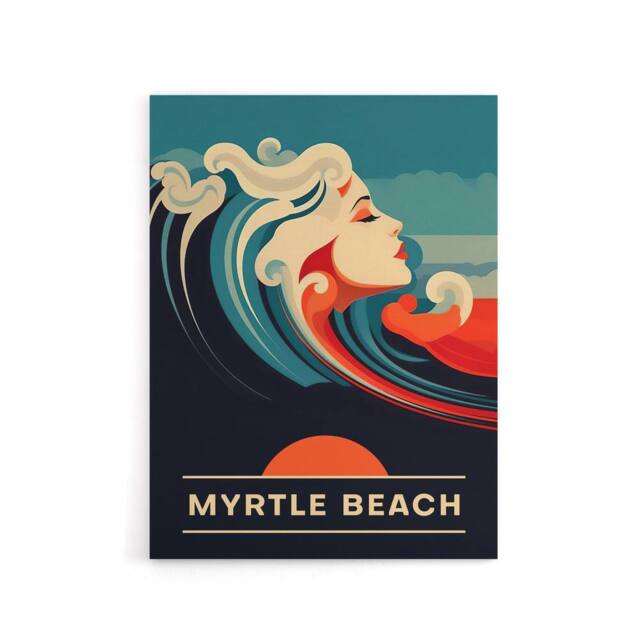 "Artery8 Seaside Calls Myrtle Beach USA Travel Ad Canvas Wall Art Print in Blue - Size: W24"" x H32""" - image 1