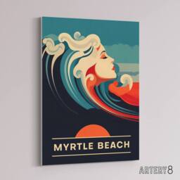"Artery8 Seaside Calls Myrtle Beach USA Travel Ad Canvas Wall Art Print in Blue - Size: W24"" x H32""" - thumbnail 2