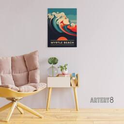 "Artery8 Seaside Calls Myrtle Beach USA Travel Ad Canvas Wall Art Print in Blue - Size: W24"" x H32""" - thumbnail 3