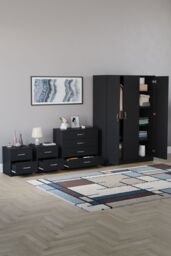 Home Discount Vida Designs 4Pc Bedroom Set 2xBedside, 4 Drawer Chest, 3 Dr Wardrobe in Black - thumbnail 2