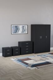 Home Discount Vida Designs 4Pc Bedroom Set 2xBedside, 4 Drawer Chest, 3 Dr Wardrobe in Black - thumbnail 1
