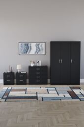 Home Discount Vida Designs 4Pc Bedroom Set 2xBedside, 4 Drawer Chest, 3 Dr Wardrobe in Black - thumbnail 4